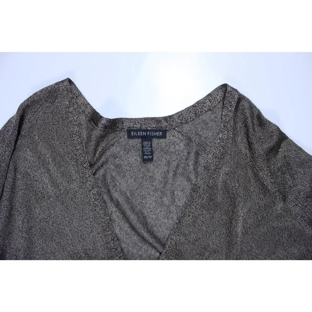 Eileen Fisher cardigan sweater italian yarn metallic gold brown lightweight XS - Picture 2 of 4